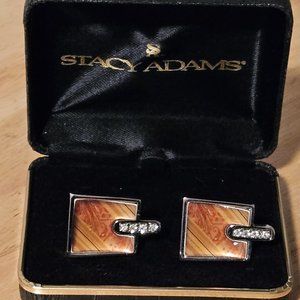 Vintage Stacy Adams Men's Cuff Links Orange Enamelware with Rhinestones   New